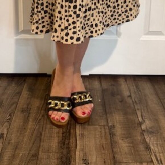 Vince Camuto Leeta Platform Sandal croc black and gold chain size 9 - Picture 6 of 9